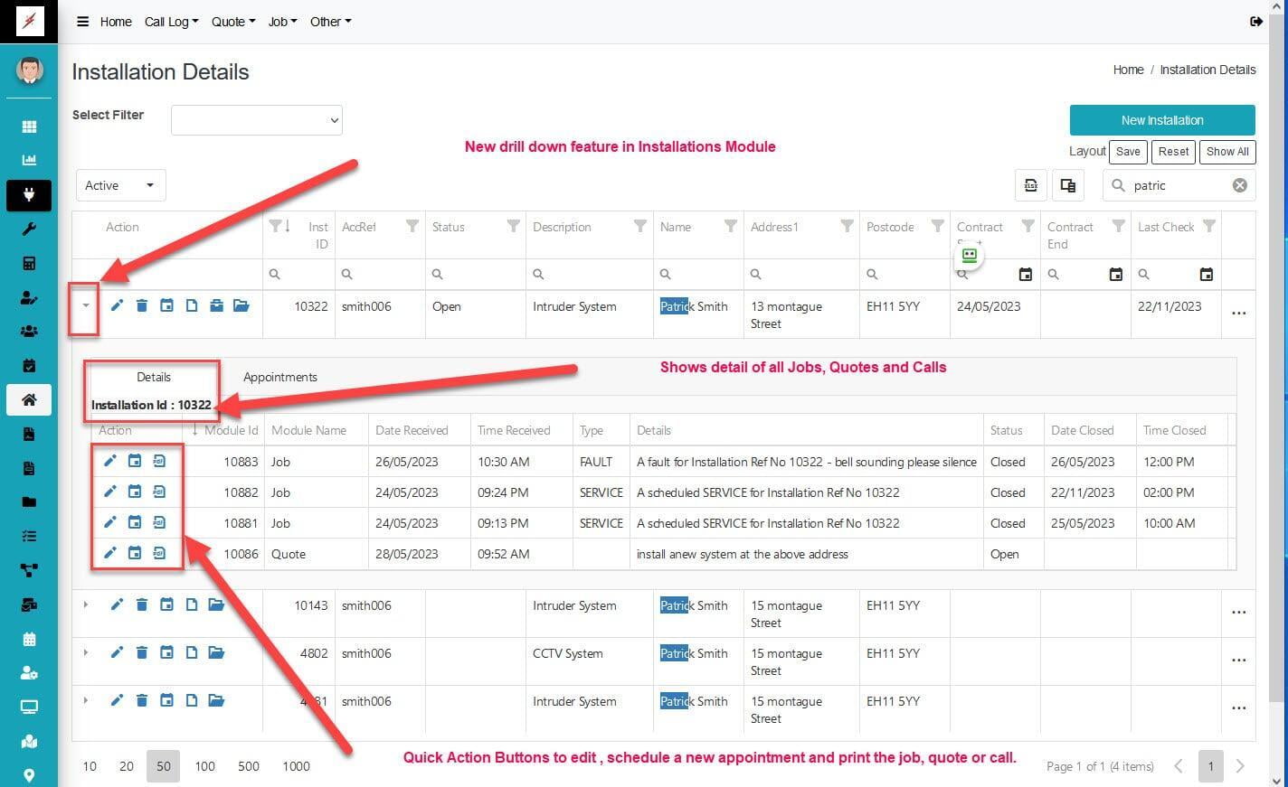 Installation Drill Down Feature adds simplicity when finding information